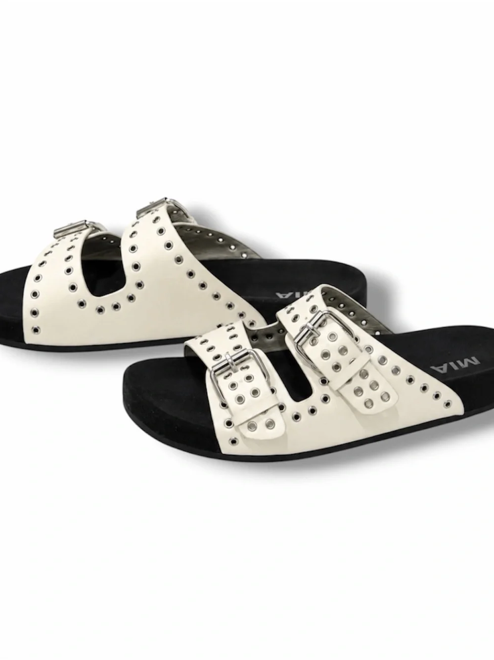 MIA White Studded Double Buckle Slide Sandals Women's Size 8.5 Moto